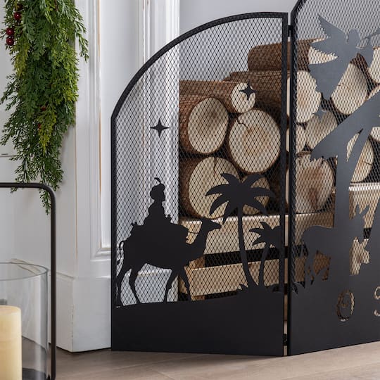 Glitzhome® 48" Christmas Metal Mesh Silhouette Nativity Scene Screen